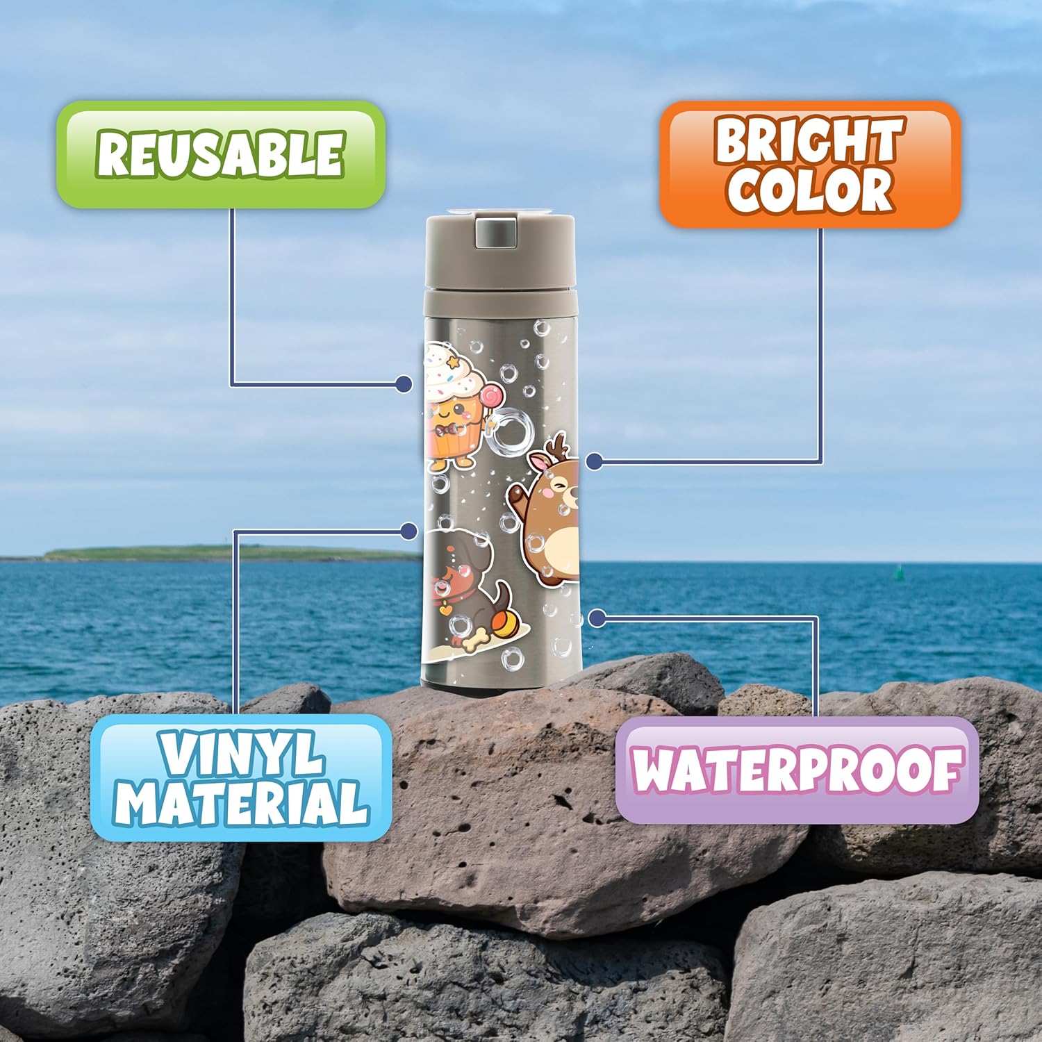 Pocket Pals by Puraesla – 156PCS Cute Animal Stickers for Kids, Waterproof Vinyl Water Bottle Stickers, Self-Adhesive P…