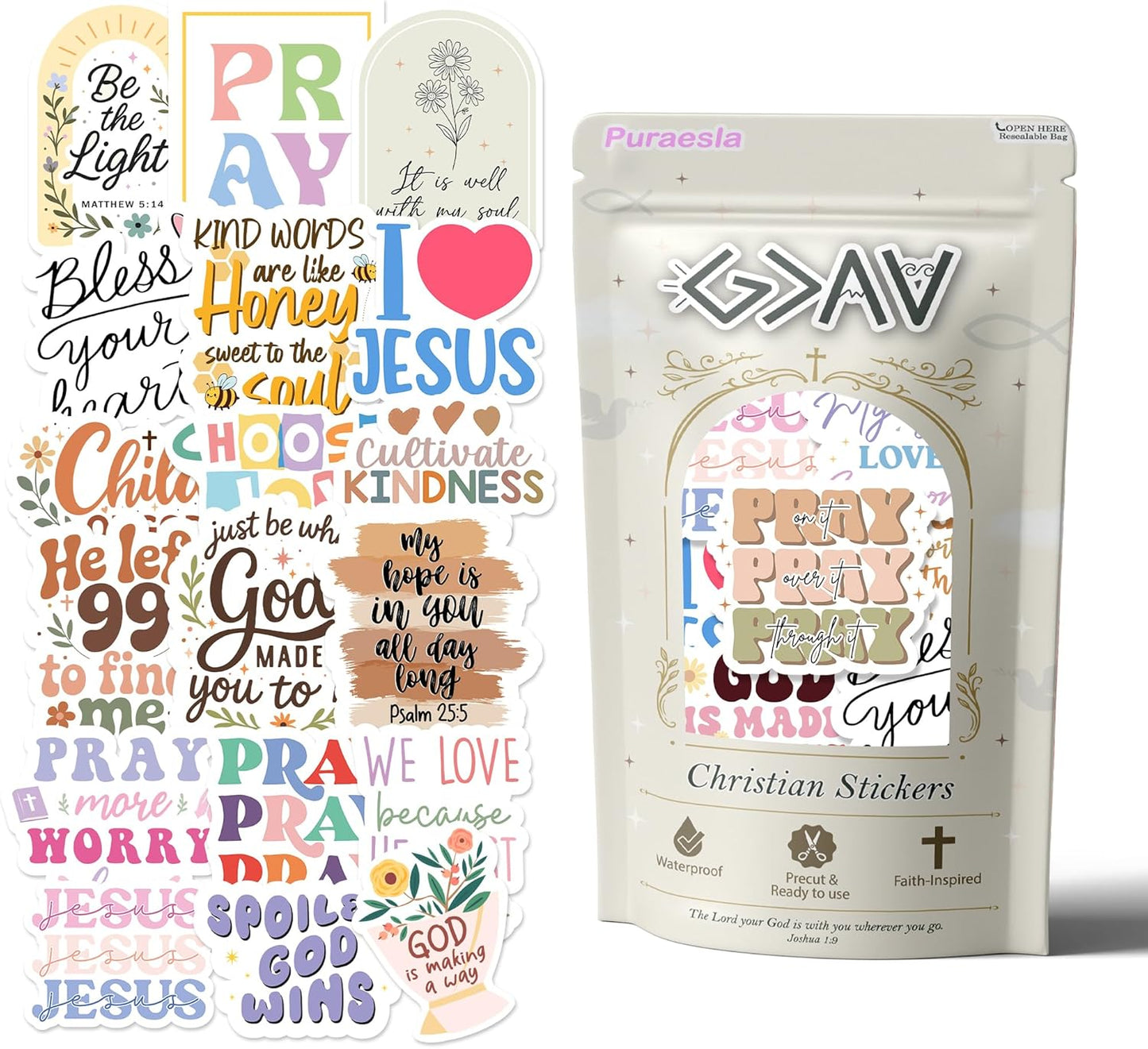 God Is Greater – 130-Piece Inspirational Scripture Sticker Collection by Puraesla