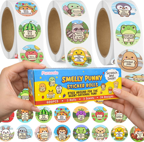 3 Rolls Scratch & Sniff Stickers for Kids by Puraesla – Emotional Support Scented Affirmation Stickers, Cute Classroom …