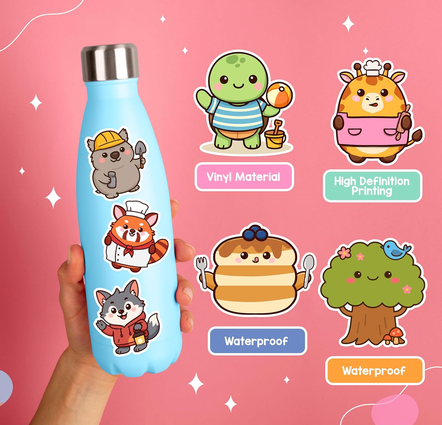 Puraesla Pocket Pals 308PCS Emotional Support Animal Stickers, Cute Positive Affirmation Waterproof Vinyl Decals for Ki…