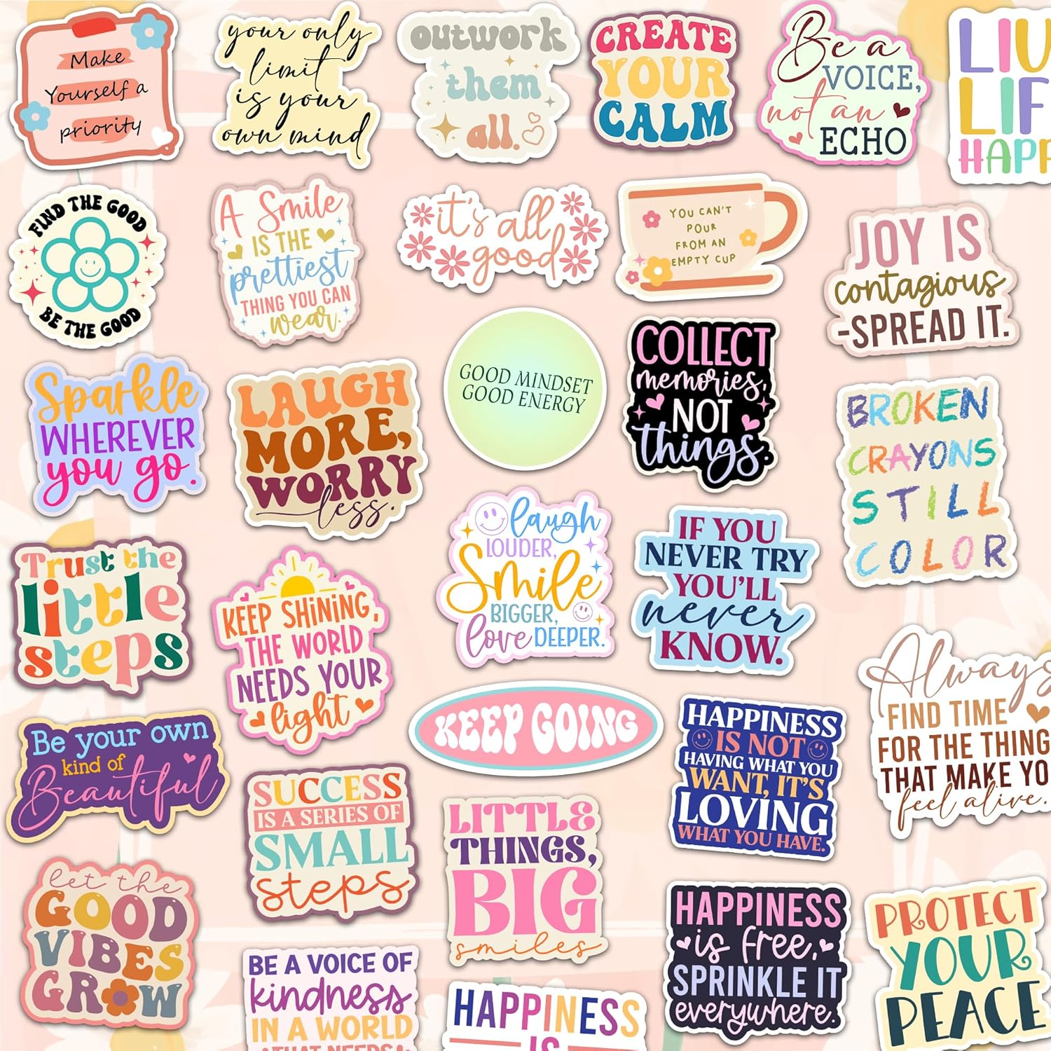 300Pcs Holographic Motivational Stickers Positive