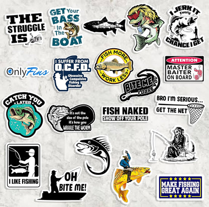 74pcs Funny Fishing Stickers Waterproof