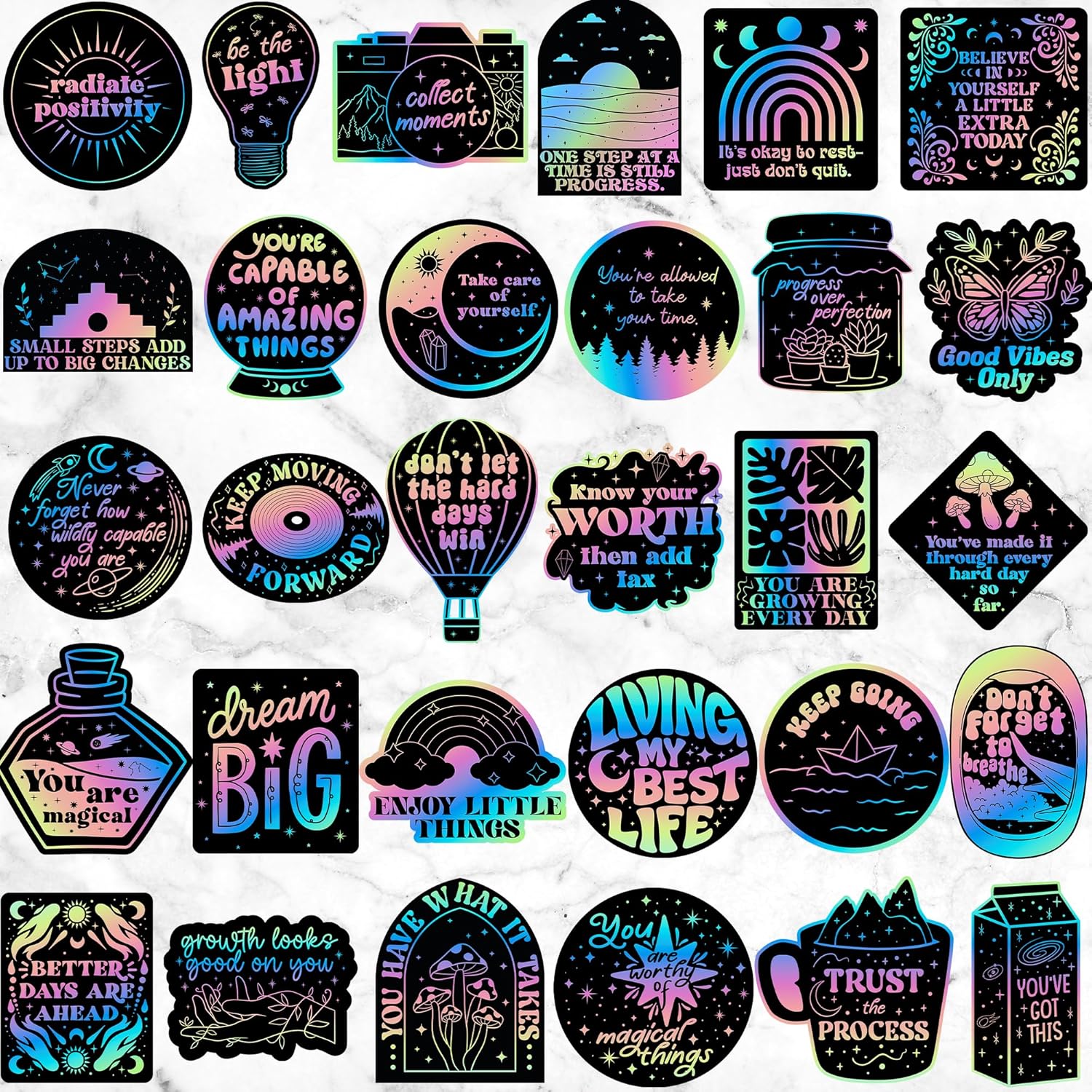 To the Stars Who Listen – Lumina Series Holographic Affirmation Stickers (100pcs)