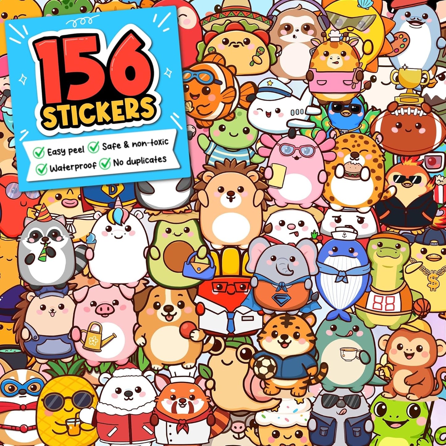 Pocket Pals by Puraesla – 156PCS Cute Animal Stickers for Kids, Waterproof Vinyl Water Bottle Stickers, Self-Adhesive P…