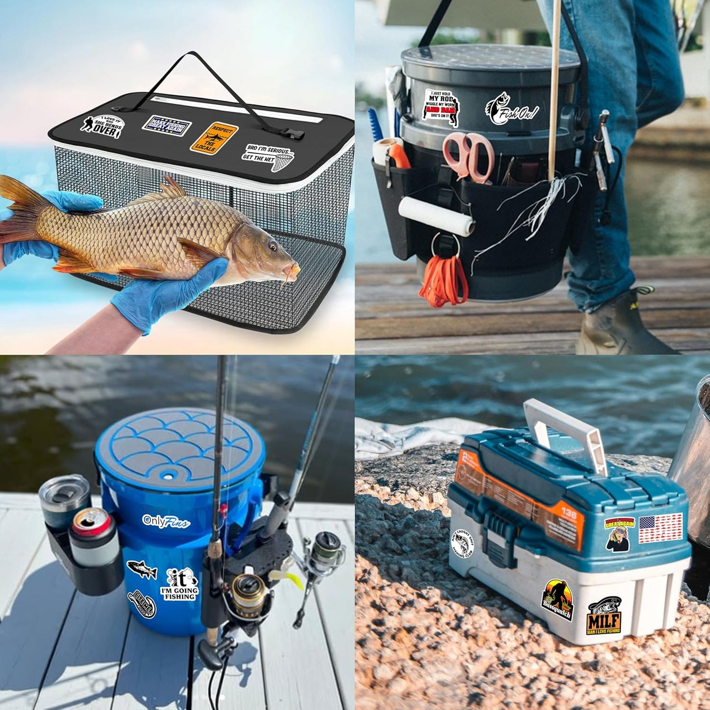 74pcs Funny Fishing Stickers Waterproof