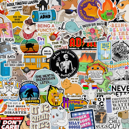 225PCS Funny Holographic Stickers, Waterproof